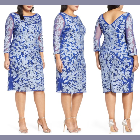 NEW $375 JS‎ Collections Soutache Cocktail Dress in Royal Sky [SZ 2 ]